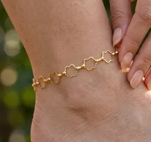 Authentic Modern 18K Gold Plated Heart Charm Anklet for Women | Premium Quality Brass
