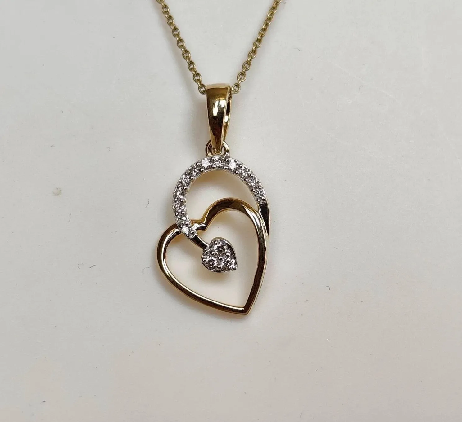 Authentic Heart of Love - Sacred Diamond Heart Pendant, 14k Yellow Gold Plated Protection Amulet