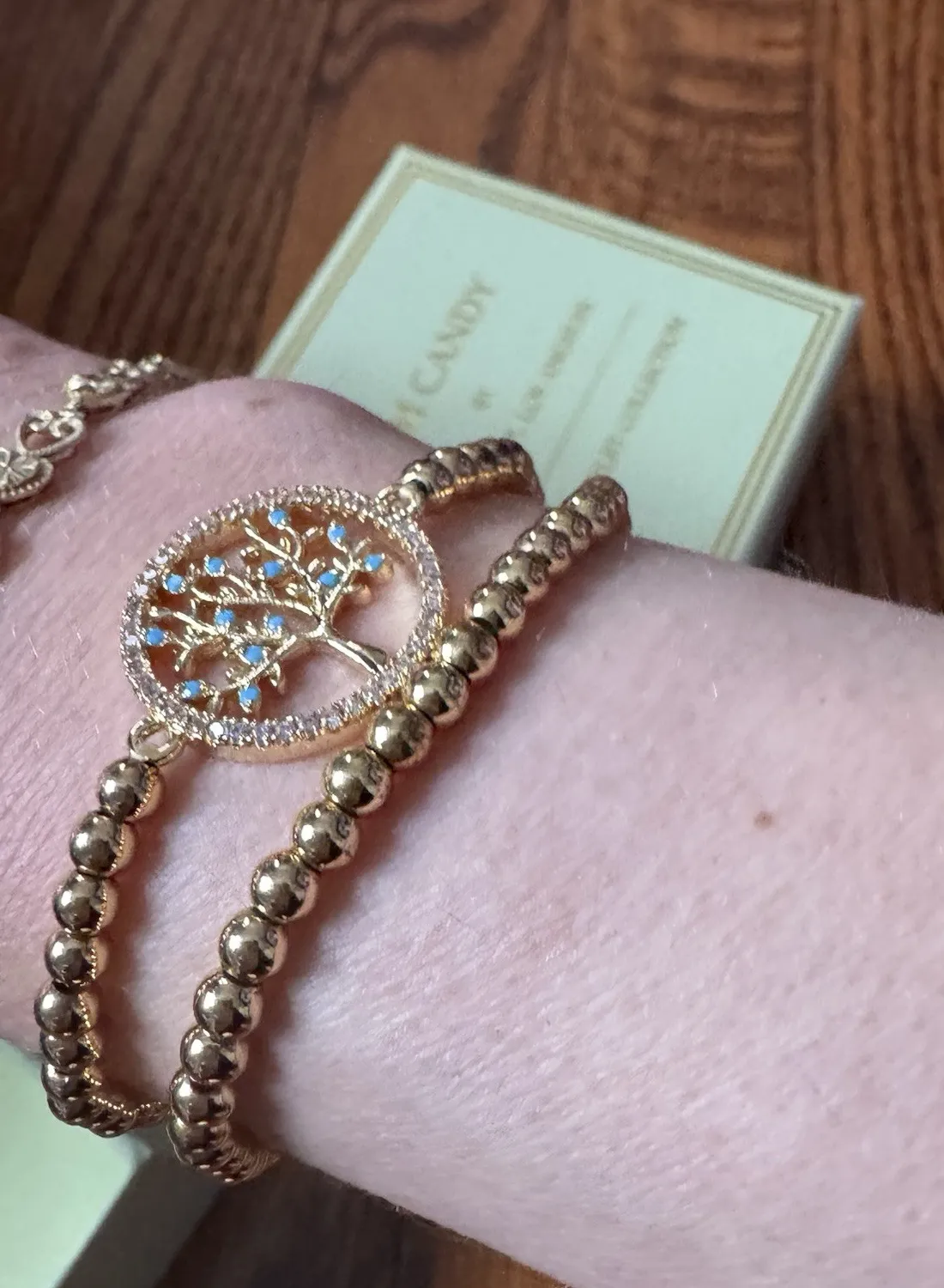 Authentic Eye Candy LA Los Angeles 18K Gold Plated Bead Stretch Bracelet Arm Tree Of Life