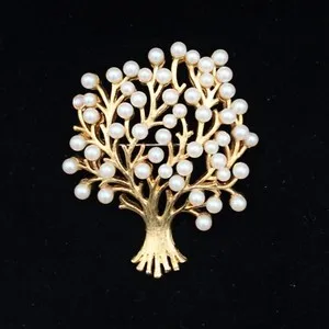 Authentic Museum Company Tree of Life Brooch Pin 22k Gold Plated w/ Faux Pearls Asian