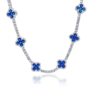 Authentic 3MM White Gold Plated Four-leaf Clover Tennis Chain Choker Iced CZ Out Bracelet