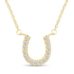Authentic 2Ct Round Cut Simulated Diamond Horseshoe Charm Pendant 14K Yellow Gold Plated