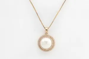 Authentic Cubic Zirconia 14K Yellow Gold Plated Three Stone Pendant 16" Necklace $99