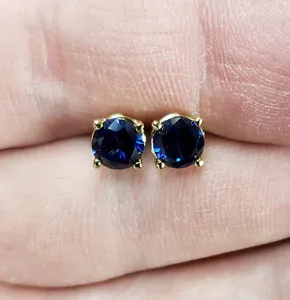 Authentic 2Ct Round Cut Lab Created Sapphire Stud Earrings 14k Yellow Gold Plated Silver