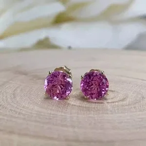 Authentic Heart's Radiance Pink Sapphire Studs - 14K Gold Plated Twin Flame Heart Chakra Talismans