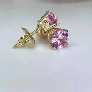 Authentic 2Ct Round Cut Lab Created Sapphire Solitaire Stud Earring 14K Yellow Gold Plated