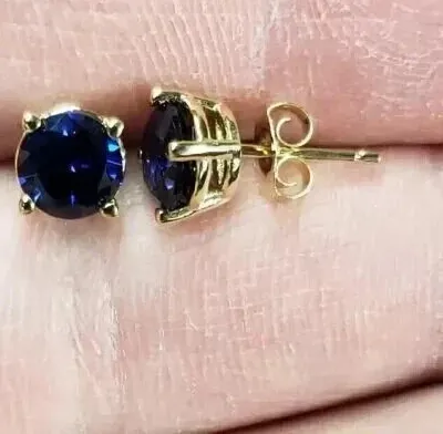 Authentic Celestial Azure Solitaire Studs in Radiant 14K Gold