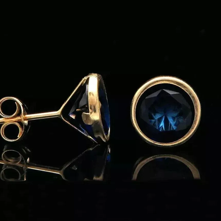 Authentic 2Ct Round Cut Lab-Created Blue Sapphire Stud Earrings 14K Yellow Gold Plated