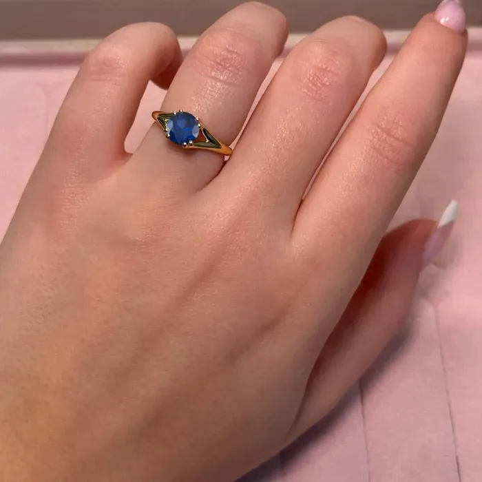 Authentic 2Ct Round Cut Lab Created Blue Sapphire Solitarie Ring 14k Yellow Gold Plated
