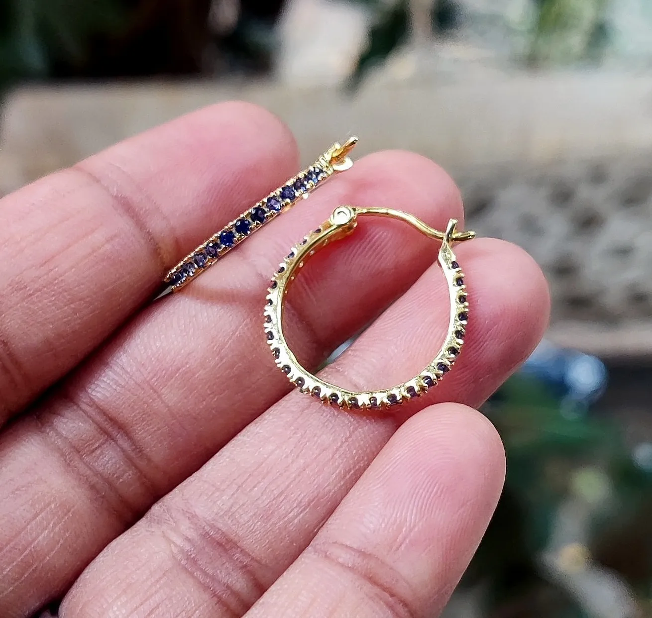 Authentic Celestial Azure Embrace Lab-Created Sapphire 14K Gold-Plated Huggie Hoops