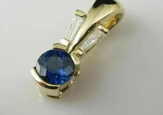 Authentic 2Ct Round Cut Lab Created Sapphire Women Wedding Pendant 14K Yellow Gold Plated