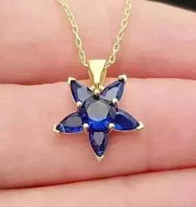 Authentic 2CT Lab Created Round Cut Sapphire Diamond Women Pendant 14K Yellow Gold Plated