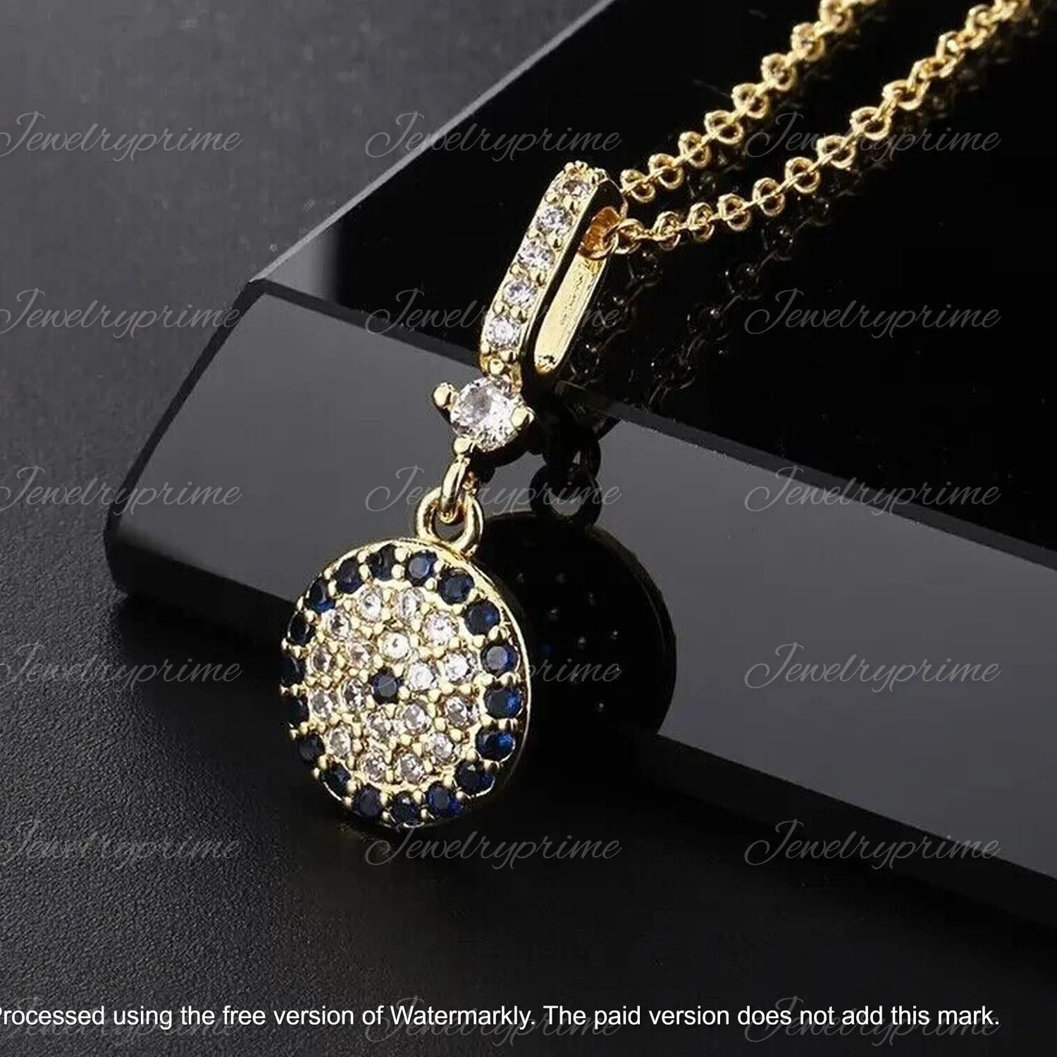 Authentic 2Ct Round Cut Lab Created Blue Sapphire Beauty Pendant 14K Yellow Gold Plated