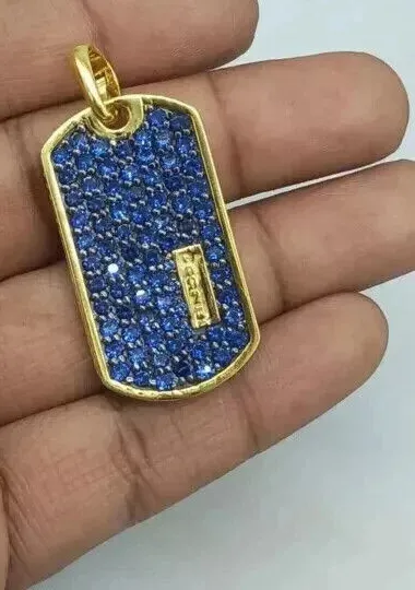 Authentic The Celestial Guardian Blue Sapphire Dog Tag Pendant in Radiant 14k Yellow Gold