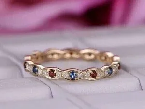 Authentic 2Ct Round Cut Lab Created Garnet & Sapphire Eternity Band 14K Yellow Gold Plated
