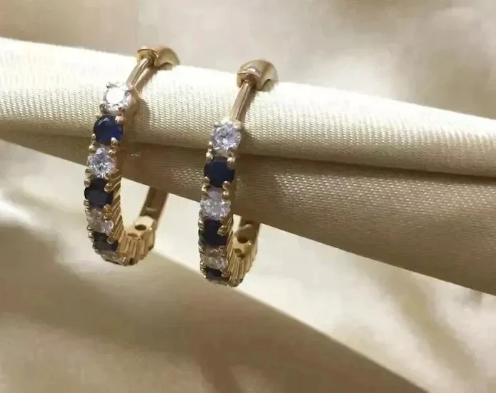 Authentic Celestial Azure Hoop Earrings: Radiant Orbs of Wisdom and Grace