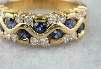 Authentic 2 Ct Round Cut Lab Created Sapphire Diamond Band Ring 14K Yellow Gold Plated