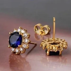 Authentic 2Ct Round Cut Lab Created Blue Sapphire Stud Earrings 14K Yellow Gold Plated