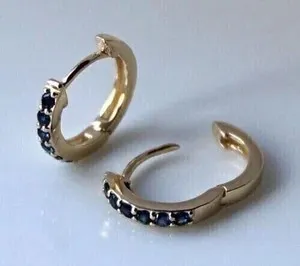 Authentic 2Ct Round Cut Lab Created Sapphire Women's Hoop Earrings 14K Yellow Gold Plated