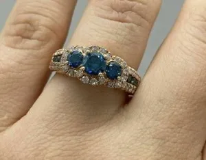Authentic 2Ct Round Cut Lab-Created Blue Sapphire Engagement Ring 14K Yellow Gold Plated