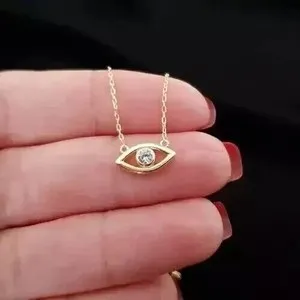 Authentic Evil Eye Bezel Pendant 1Ct Round Cut Simulated Diamond In 14K Yellow Gold Plated