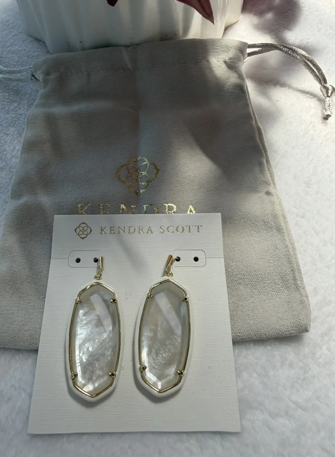Authentic Kendra Scott 14k Gold-Plated Color-Framed Stone Drop Earrings - Ivory Mix