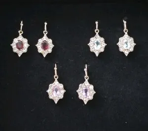 Authentic NWOT 3 Pairs Gold-Plated Earrings Framed Gemstones Garnet Topaz Amythst