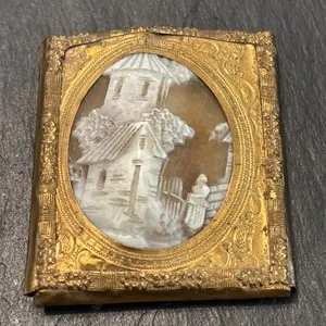 Authentic Antique Ornate Woman At The Well Framed Cameo Gold Plated Ki