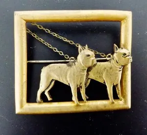 Authentic Dual Boxer Dog Brooch: Golden Guardian of Loyalty