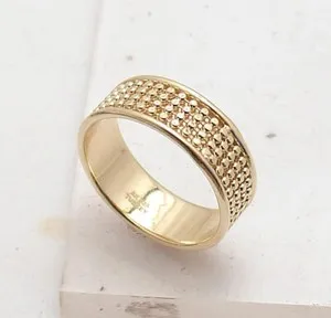 Authentic Sz 8 Technibond Framed Wrapped Bead Ball Band Ring 14K Yellow Gold Plated Silver