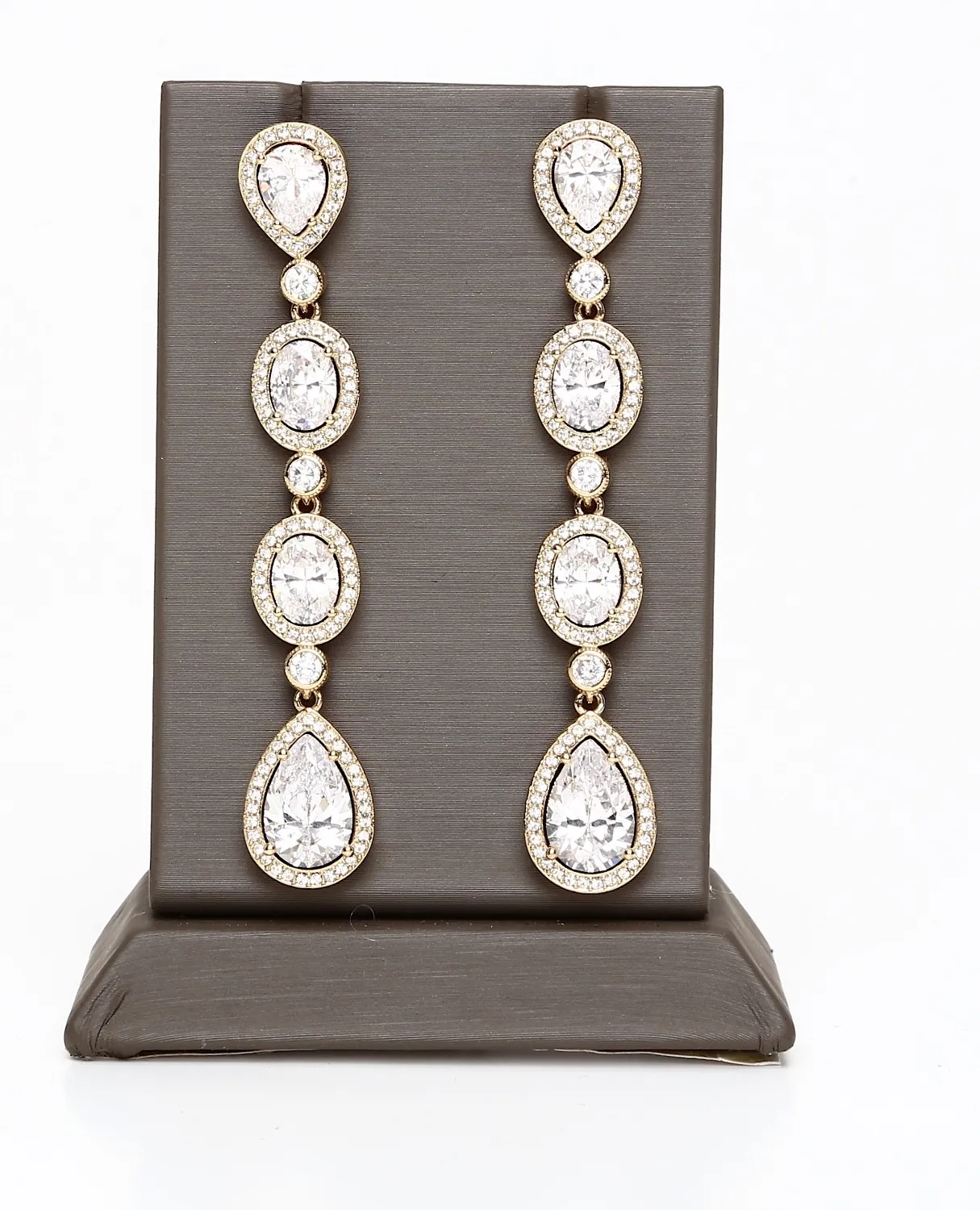 Authentic Nadri Framed Cubic Zirconia Crystal Dangle Gold Plated Earrings W1133