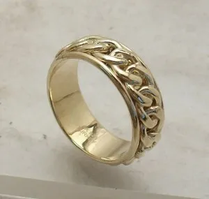 Authentic Size 8 Technibond Framed Cuban Curb Link Ring 14K Yellow Gold Plated 925 Silver