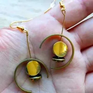 Authentic Gold-plated Semicircle-Framed Heishi Bead Earrings, Handcrafted
