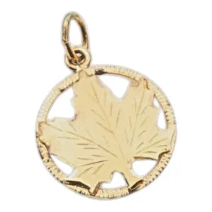 Authentic 925 Sterling Silver Vintage Pendant Gold Plated Framed Cutout Maple Leaf PT22698
