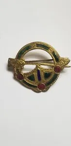 Authentic Antique Irish hallmarked gold plated Penannular Tara Celtic brooch pin enameled