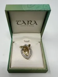 Authentic Tara Solvar Brooch Pin Trinity Knot Crystal Gold Plated
