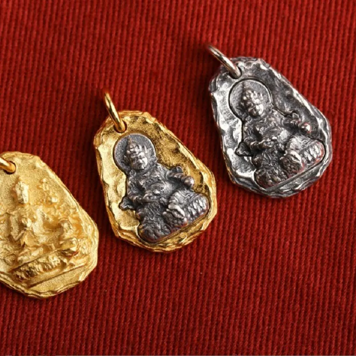 Authentic 100% 925 Silver Tibetan Green Tara Small Pendant Gold Plated Tara Charm Lucky Amulet