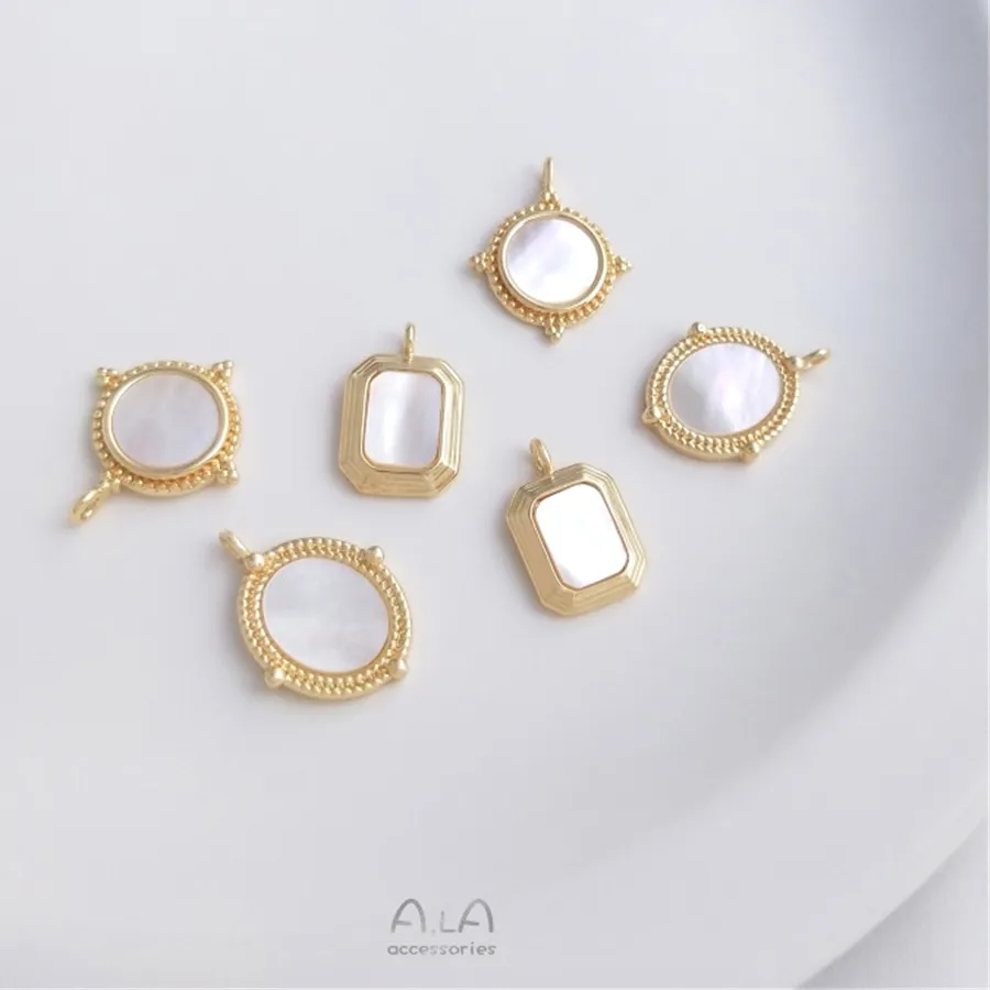 Authentic Inlaid Natural Shell Mirror Frame Pendant Gold Plated Clavicle Necklace Charms