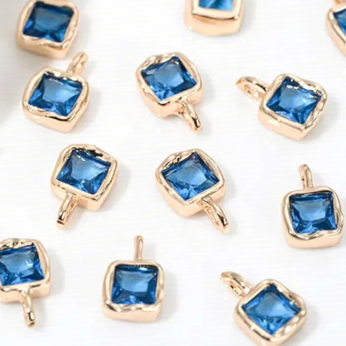 Authentic Brass 14K Gold Plated 5.8x9mm Lava Frame Multicolor Zircon Square Charms 1pcs DIY Bracelet Necklace Earring Findings