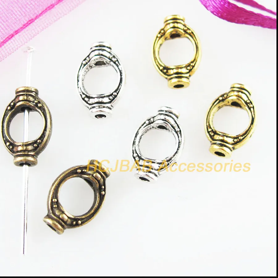 Authentic 50Pcs Retro Tibetan Silver Plated, Antiqued Gold Bronze Plated Oval Frame Spacer Beads Charms 8x11.5mm