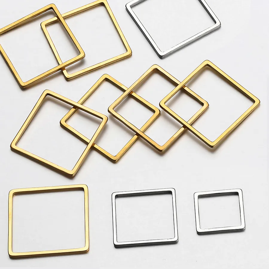 Authentic 20pcs Gold Color Stainless Steel Square Frame Charms Pendants for Earrings Necklace DIY Jewelry Making Accessories Supplies