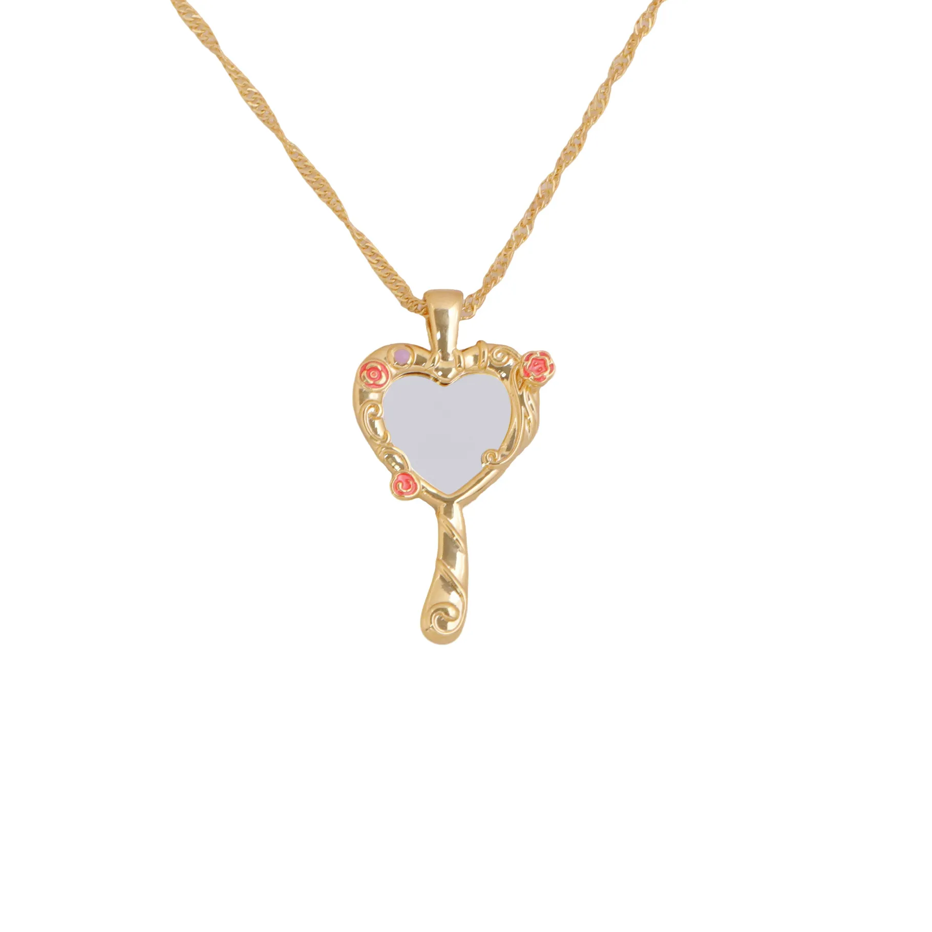 Authentic 2026 Vintage Mirrored Heart Pendant Necklace Gold Silver Plated Long Chain Clavicle Choker Unique Princess Charm Necklaces For W