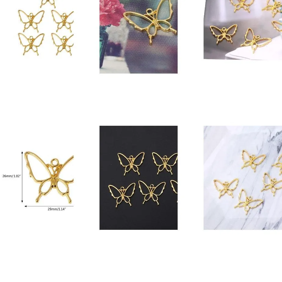 Authentic F92D 5Pcs Gold Color Metal Hollow Butterfly Frame Charms Pendants For Earring Dangle Jewelry Making Accessories