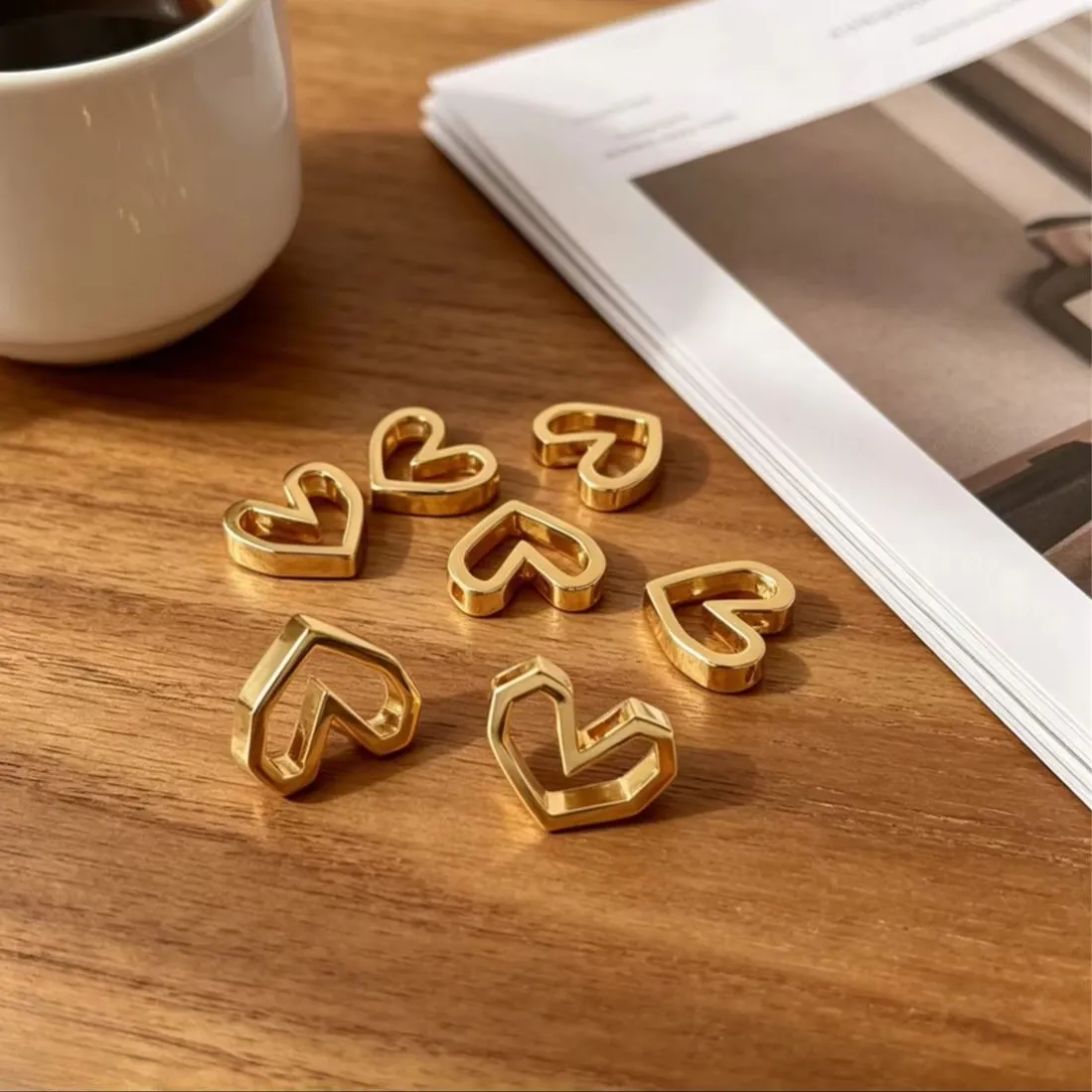 Authentic Brass 14K Gold Plated 11x9mm Geometric Frame Hollow Heart Charms 1pcs DIY Clavicle Necklace Earring Findings