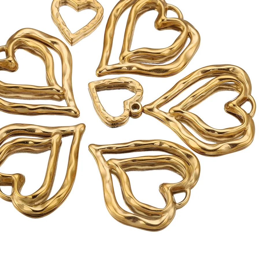 Authentic 5PCS Stainless Steel Frame Double Heart Bezel Gold Charms Pendants Connectors for Earring Necklace Bracelet Jewelry Making Craft