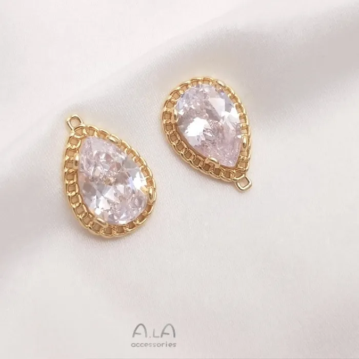 Authentic 14K Gold Plated Round Heart Waterdrop CZ Pendants Frame Setting Charms For DIY Bracelet Earrings Jewelry Making Accessories