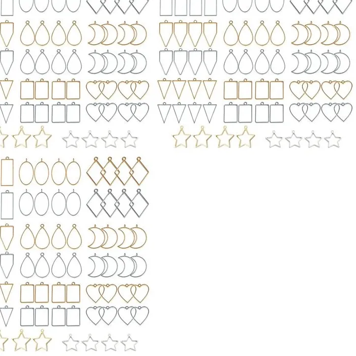 Authentic Most-240 PCS Assorted Open Metal Bezels For Resin Pressed Frame Charms Earring And Necklaces Making Frames (Gold And Silver)
