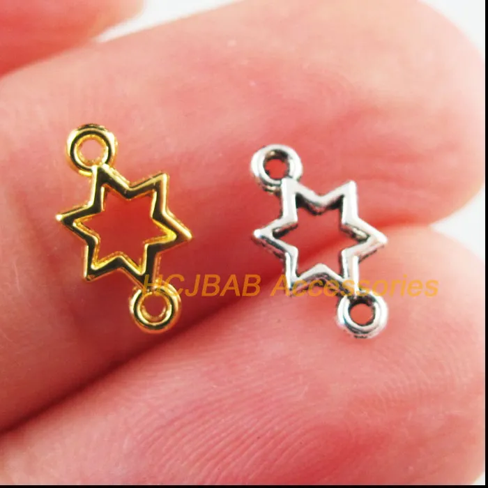 Authentic 180Pcs Retro Tibetan Silver Tone Gold Color Star Frame Charms Connectors 5.5x10mm