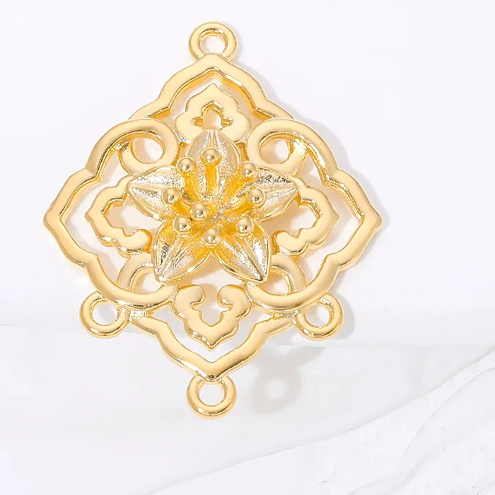 Authentic 18K Gold Plated Rhombus Frame Charm Connector For Earrings,Brass Connectors For Jewelry Findings,DIY Jewelry Making Supplies