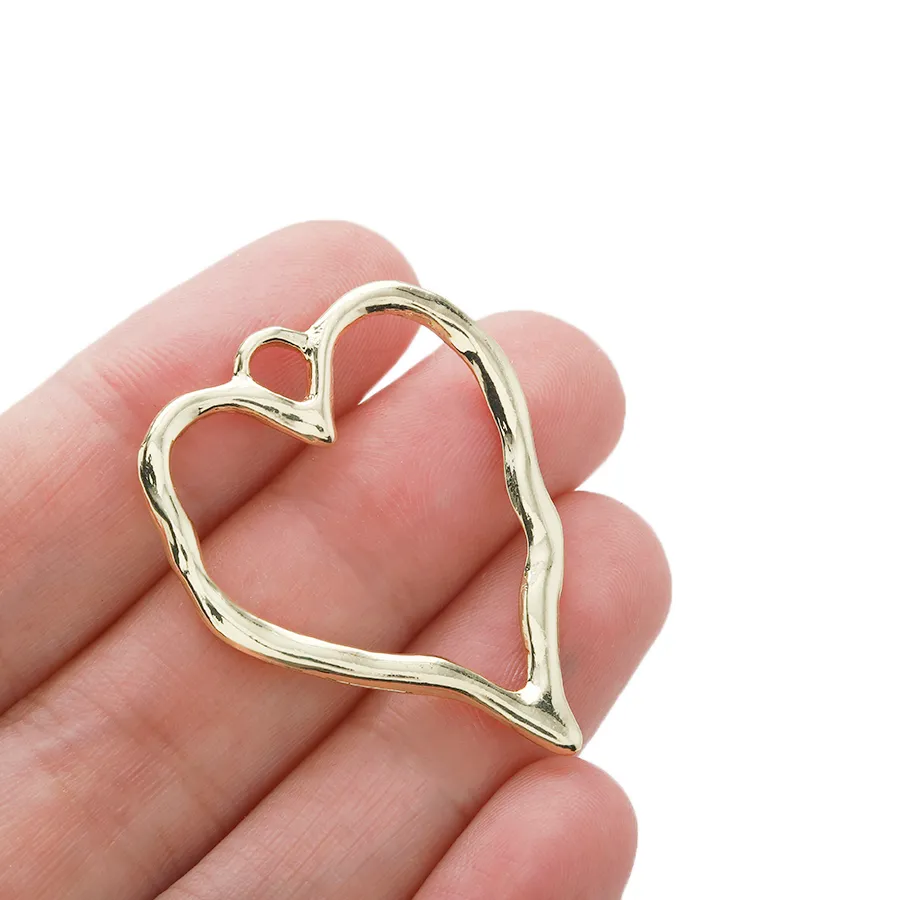 Authentic 10pcs Kc Gold Irregular Hollow Heart Shape Frame Charms Love Bezel Pendant For Diy Necklace Earrings Jewelry Making Accessories